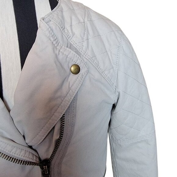 GAP Women’s Gray Canvas 2-way Moto Asymmetric Zip Jacket Cotton - Quilted Detail - Picture 6 of 12